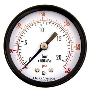 2" Utility Pressure Gauge - Black Steel 1/4" NPT Center Back Mount 0-300PSI - Picture 1 of 5