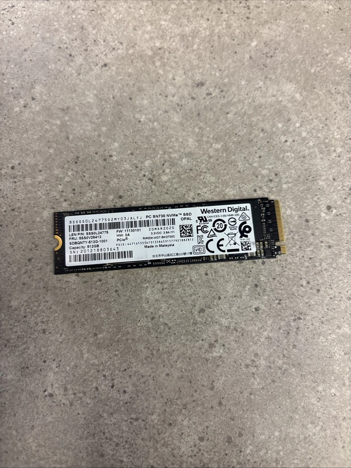 Western Digital ПК SN730 NVMe 512GB M.2 SSD | Lenovo PN: SSS0L24775 - Изображение 1 из 1