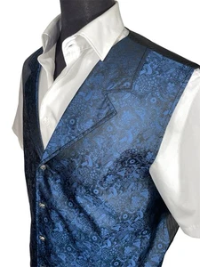 NWT SCULLY BLUE PAISLEY WAISTCOAT VEST BUCKLEBACK SZ XL - Picture 1 of 5