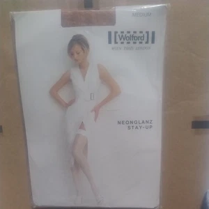 Rare Vintage Wolford Neon Glanz Stay-Ups, size Medium in Gobi - Picture 1 of 4