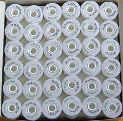 GENUINE MADEIRA PRE WOUND  WHITE POLYESTER EMBROIDERY MACHINE BOBBINS 50 BAG - Image 1 of 3
