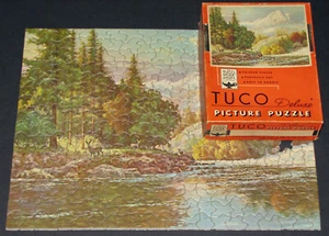 VINTAGE TUCO DELUXE PICTURE PUZZLE "DEEP IN DEER COUNTRY" BUCK DOE RIVER LG19 -1 - Picture 1 of 7
