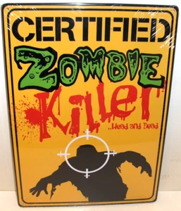 Zertifizierter Zombie Killer-Kopf und Tote Halloween Metallschild cooles Schild kostenlos für USA - Bild 1 von 1