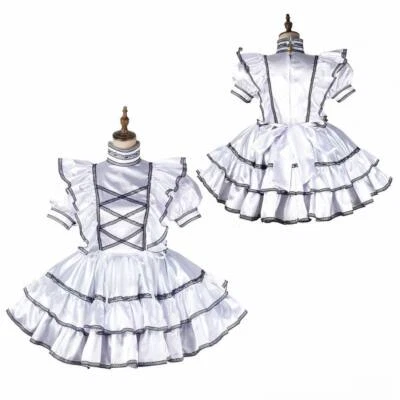 Sissy Girl Maid White Satin lockable dress Cosplay Costumes Tailor-made - Bild 1 von 4