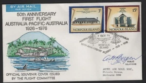 1976 Australia - PACIFIC First Flight 50th Anniv Signed Norfolk Flight Cover - Picture 1 of 2