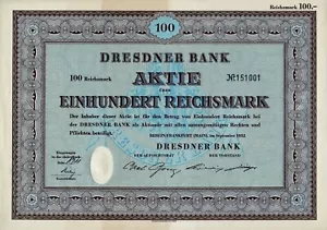 Dresdner Bank AG, 1952 (100 RM) + kompletter Couponbogen - ungelocht!! - Bild 1 von 2