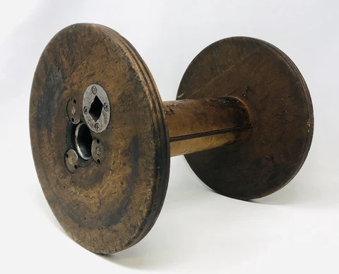 Antique Vintage Wood Industrial Spool Bobbin Textile Thread Factory A21 Cover