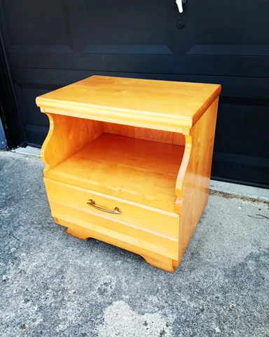 1960s Mid Century Modern Kling Blonde Solid Curly Maple Nightstand! Cover