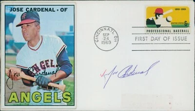 José Cardenal California Angels Firmado Primer Día Edición Cachet JSA Autenticado Foto 1 de 3