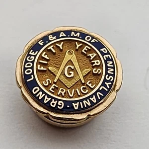 AF AM Ancient Free and Accepted Masons 50 Year Pin Pennsylvania 1/10th 10k Gold - Picture 1 of 2