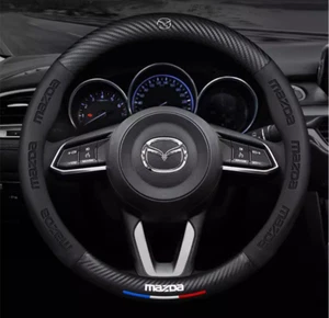 15" PU Leather+Carbon fiber Steering Wheel Cover For 1967-2024 Mazda All models - Picture 1 of 13