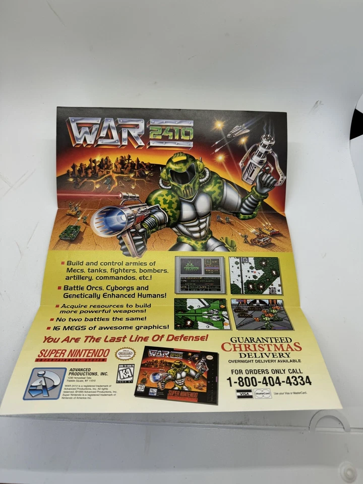 War 2410 Mailer Promo Ad Advanced Productions Super Nintendo SNES Folleto ¡Raro! Foto 1 de 2