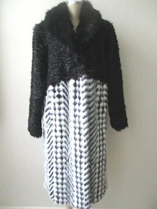 CELESTE BY BIBHU BLACK & WHITE FAUX FUR LONG SLEEVE COAT SIZE L - NWT $330 - Picture 1 of 9
