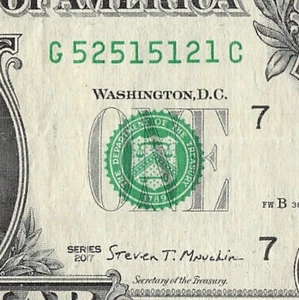 Trinary 1s 2s 5s Fancy Serial Number One Dollar Bill G52515121C - Bild 1 von 11
