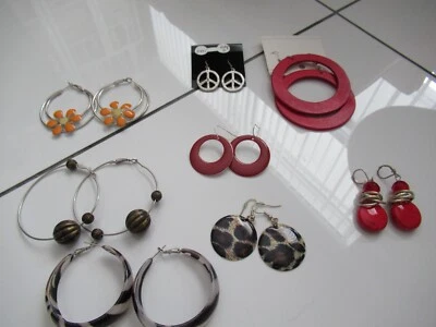 ¡Lote de 8 pendientes colgantes! NUEVO SIGNO DE PAZ CADERA ROJA MOD CÍRCULOS RAYAS WOW Foto 1 de 4