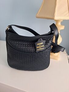 Womens  Ganson of California genuine leather crossbody bag  black,  H 9" W 10"