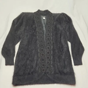 Connie A Lee Angora Sweater Lined Cardigan Black S/M Embellished Soft Fuzzy - Bild 1 von 14