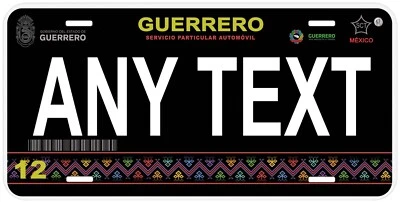 Black Guerrero Mexico Personalized Novelty Car License Plates Any Text - Image 1 of 4
