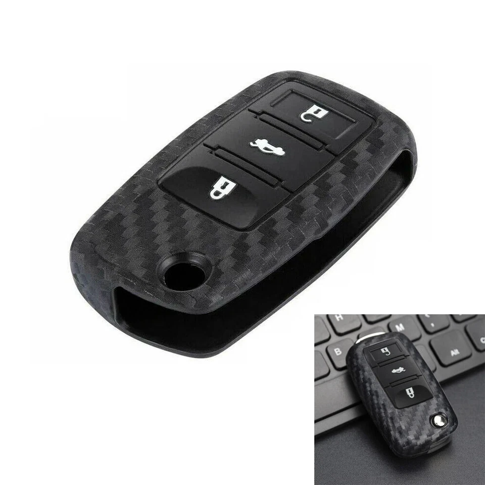 1pc Carbon Fiber Full Cover Soft Silicone Key Fob Case for Volkswagen - Image 1 of 4
