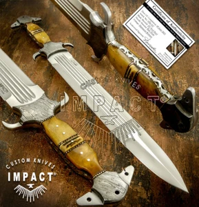 IMPACT CUTLERY RARE CUSTOM D2 FULL TANG FULLER DAGGER KNIFE SWORD RAM HORN - Picture 1 of 9