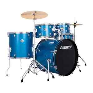 Ludwig Accent Drive Drum Set w/Hardware & Cymbals Blue Sparkle