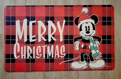 NEW Disney Mickey Mouse CHRISTMAS Holiday Floor Door Mat Red Plaid Anti-fatigue - Image 1 of 4
