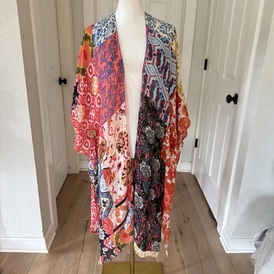 Kimono Boho Paisley Patchwork Semi Transparente Envoltura Arte Colorido Flecos Para Mujer OSFA Foto 1 de 4