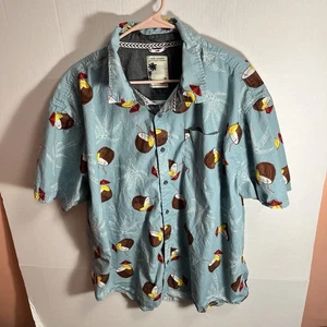Camisa Free Planet Abotonada Hombres 4X Azul Algodón Tropical Resort Playa Vacaciones - Imagen 1 de 7