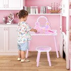 Make Up Play Set Desk Chair Mirror Girls Pink Dressing Table w/ stool MDF Pink