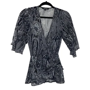 Y2K Karen Kane top donna grande/medio paisley maglia trasparente fata grunge - Foto 1 di 11