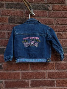 Vintage Harley Davidson Denim Jacket Size 3t Pink Embroidered Motorcycle Girly - Picture 1 of 8
