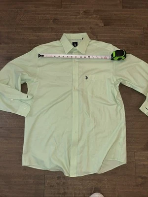 u.s.  15 15 1/2 polo green pastel mens button up down dress shirt Long Sleeves - Image 1 of 4