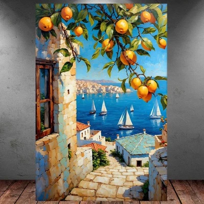 LEINWAND BILD ER XXL ABSTRAKT MEDITERRAN LANDSCHAFT MEER BLICK WAND POSTER P1874 - Bild 1 von 4