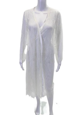 Bata ligera blanca Cosabella para mujer con patrón bordado frente abierto talla S Foto 1 de 4