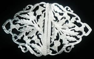 Sterling Silver Scottish Thistles Nurses Belt Buckle, Hallmarked Birmingham 1902 - Picture 1 of 12