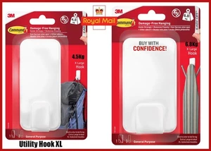 Command XL Wall Hook Heavy Duty Damage Free Hanging Hold 4.5kg 8.5kg - Sizes - Picture 1 of 13