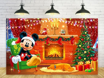Decoraciones de fiesta de Navidad de Mickey Mouse - Telón de fondo y fondo de chimenea - 5X3 Foto 1 de 3