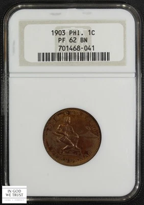 1903 PROOF USA Philippines One Centavo 1C NGC PF 62 BN - Image 1 of 4
