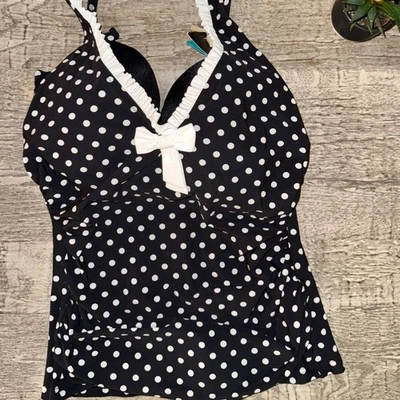 Gottex Profile Polka Dot Halter Tankini Top | Sz 36D| Retro Swimwear | NEW - Image 1 of 3