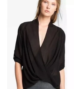 Helmut Lang Womens Lyra Front Twist Top in Black Small Sheer - Picture 1 of 11