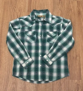 NWOT Wrangler Cowboy Western Youth Boys Green Plaid Pearl Snap Shirt Size Small - Picture 1 of 5