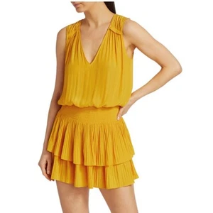 RAMY BROOK Caitlin Tiered Mini Dress Dress Yellow V-Neck Ruffle Size S Small NEW - Picture 1 of 10