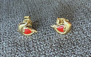 Boucles d'oreilles en or massif 18 carats - clous - cœur et dauphin - Imagen 1 de 8
