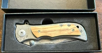 Handmade Damascus Blade & Frame Folding Pocket Knife-Lock Back-Clip Holder-Wood - Image 1 of 4