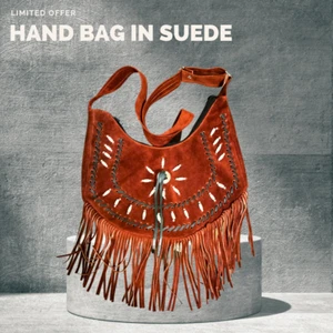 Leather Suede Orange Fringe Bag purse western and native American style - Picture 1 of 4