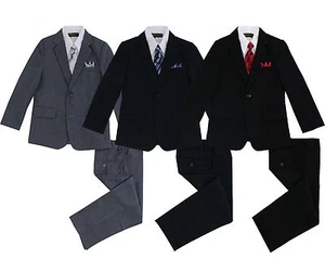 Kids Boys Pinstripe Suit 5 Pieces Set with Vest and Tie Size 2T-14 Two Button - Picture 1 of 13