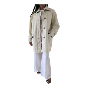 Abrigo vintage de mujer oversize Cocoon M-L beige crema chaqueta de transición tira de botones - Imagen 1 de 11