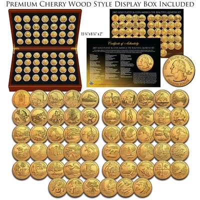 24K GOLD Clad America the Beautiful Parks Quarter 56-Coin FULL SET with Wood Box - Image 1 of 3