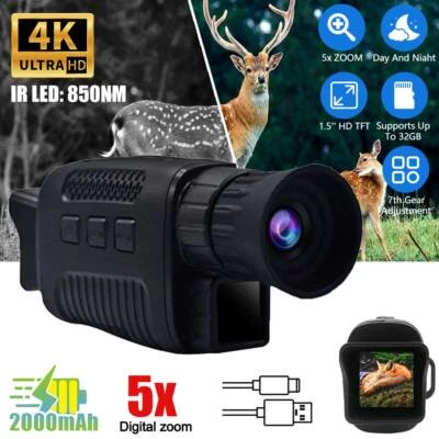 Hunting IR Night Vision Monocular 4K HD Goggle 5X Digital Zoom Day/Night Camera - Image 1 of 4