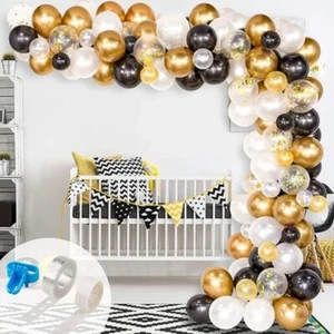 125 Stck. Happy Birthday Ballonbogen Kit mit Banner - schwarz/weiß/gold - Neu - Bild 1 von 7